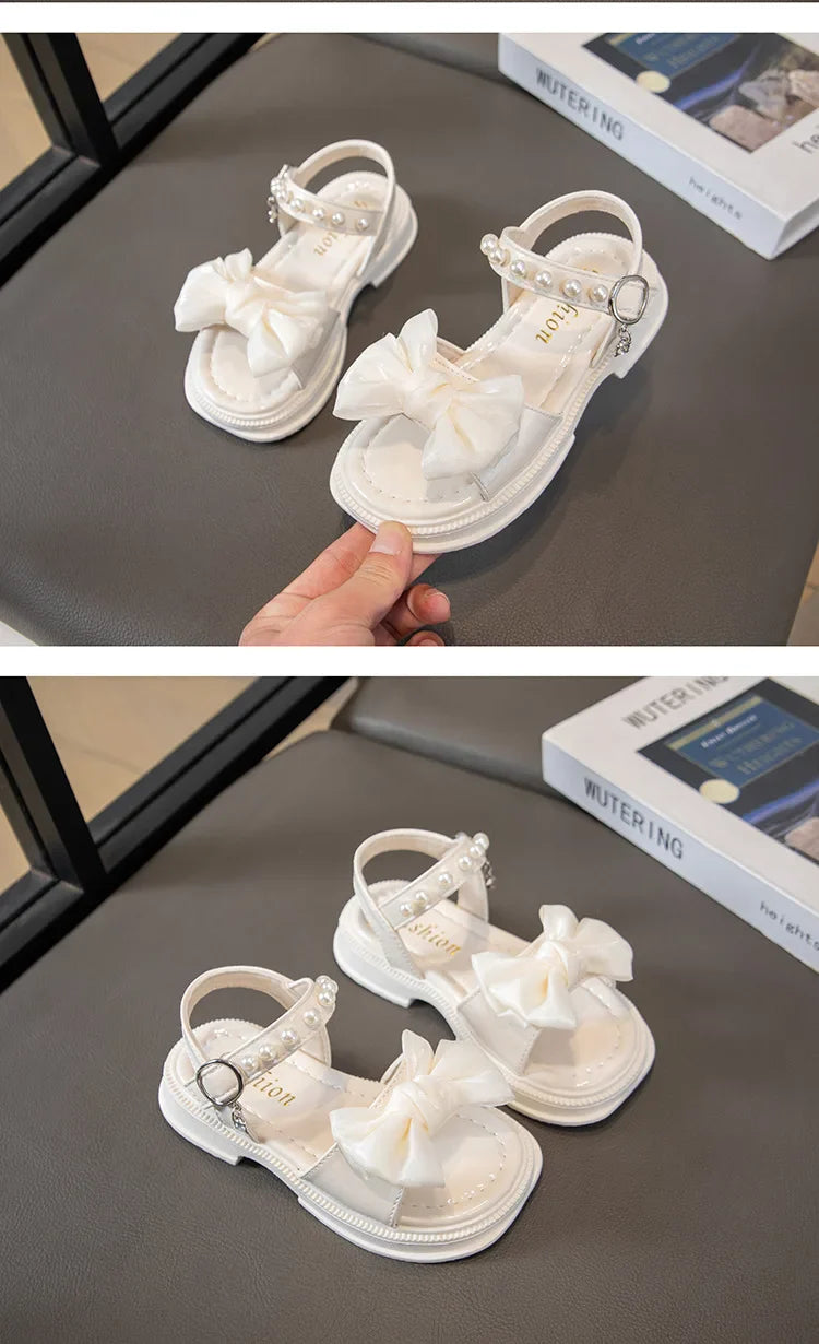 2026 Girls Sandals Kids Soft Soles Casual Princess Shoes New Water Diamond Beach Shoes Bow Shaped Girl Sandals