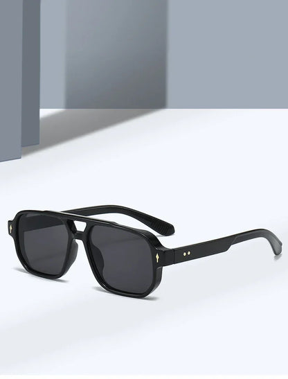 Vintage Double Bridges Men Square Sunglasses Fashion Green Ocean Lens UV400 Eyewear Women Trending Rivets Sun Glasses