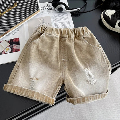 Summer Toddler Baby Boys Cotton Print Short-Sleeved T-Shirt Top+Rip Shorts Jeans Set Kids 2PCS Tracksuit Children Outfit 1-6 Yr