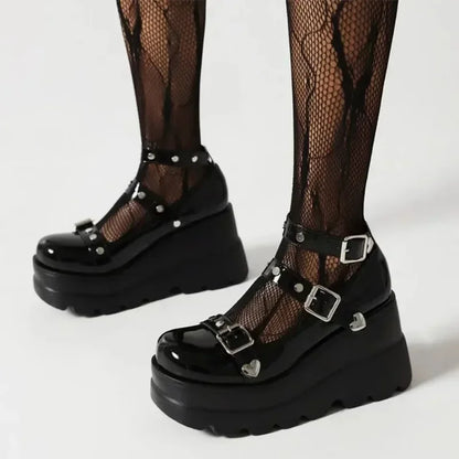 Sapato Feminino Mary Jane Salto Super Alto Plataforma Anabela Sandália Feminina Primavera Fivela Clássica Doce Punk Sapatos Femininos Lolita