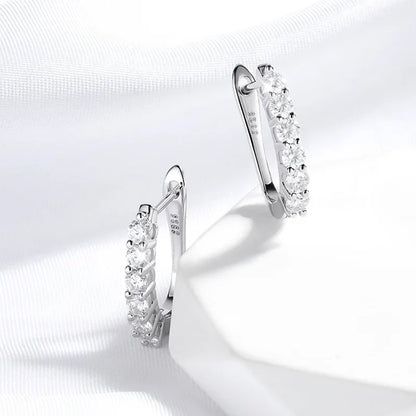 1.2ct Halo Moissanite Hoop Earrings for Women 925 Sterling Silver Straight Row Ear Buckles Wedding Small Ear Studs Gift