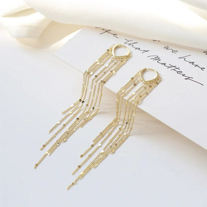 Gold Silver Color Long Tassel Heart-shaped Sequin Pendant Earrings for Women Fashion Boho Party Daily Wear Jewelry Accessories