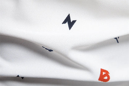 ‌2025 Summer New Men's Solid Color Polo Shirt with Printed Turn-Down Collar Casual Slim Fit Breathable Comfortable Top‌