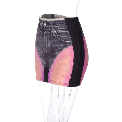 Fashion Women Tie Dye 3D Print Mini Skinny Skirt Female Summer Wrap Hips Skirt Ladies Sexy Streetwear Elestic Pencil Skirts