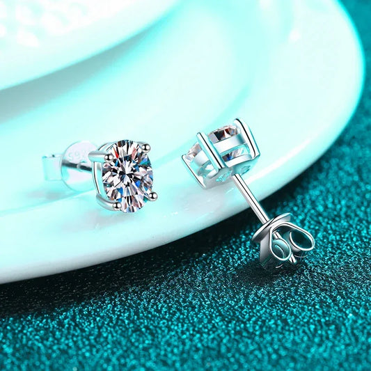 2 Carat Oval D Color Moissanite Stud Earrings For Women 925 Sterling Silver Sparkling Diamond  Earring Wedding Jewelry