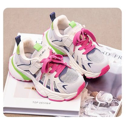 Spring and Autumn Children Sports Shoes Unisex Kids Sneakers Mesh Upper Breathable Basketball Shoes Tennis Casual Flats Footwear