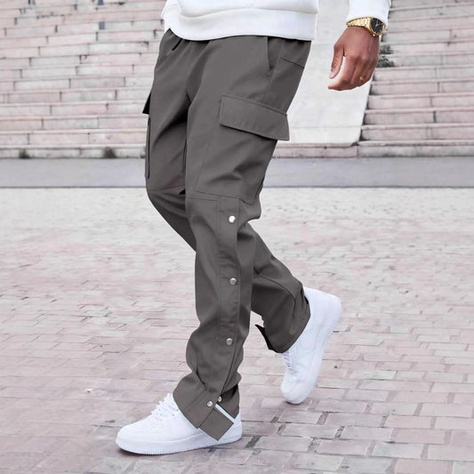 Younger generation school-style casual straight-legged drawstring men's trendy casual button-down long pants