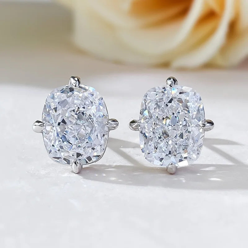 S925 Silver 8*10mm High Carbon Diamond Gemstone Earrings for Women Wedding Engagement Fine Jewelry Gift Wholesale