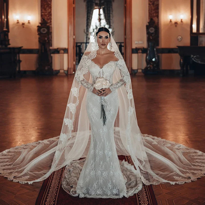 2025 Mermaid Wedding Dresses Boho Sweetheart Long Sleeves Bridal Dress Without Veil Wedding Ball Prom Gowns Customized