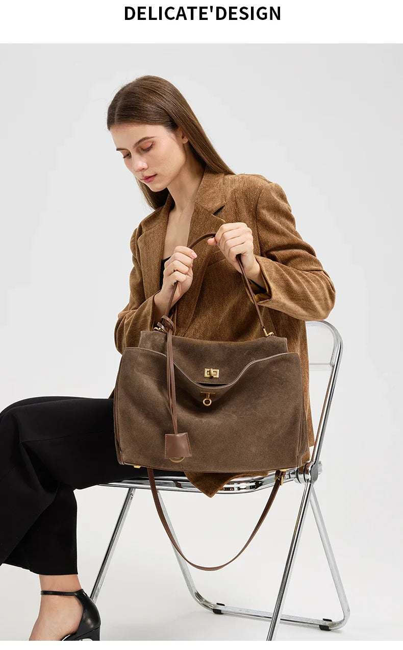 2025 Autumn Winter Women's Suede genuine leather Bag Shoulder Handbag Large Capacity Single Tote Bag Handbag Luxury Designer Bag