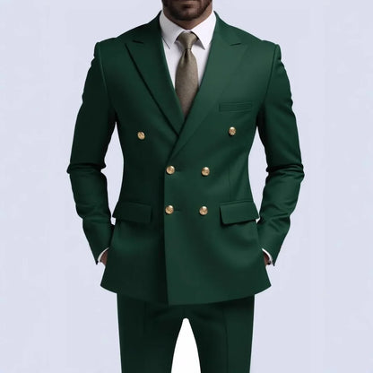 Fashion New Men's Leisure Boutique Business Banquet Solid Color Wedding Double Breasted Slim Fit Suit Blazers Jacket Pants