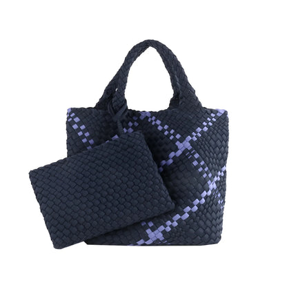 Woven Bag for Women, Neoprene Tote Bag Summer Beach Handbag Purse Retro Handmade Travel Shoulder Bag Set Neoprene Weave Tote Bag
