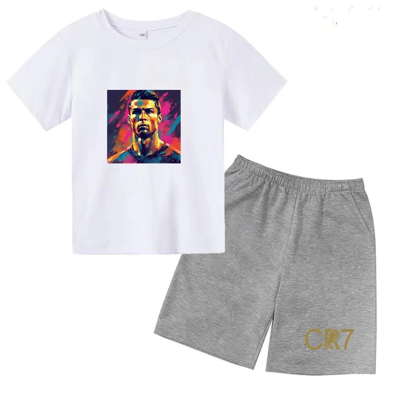 Summer Kids Ball Wear Creative Pattern Football Set T-shirt + Shorts Boys Girls 3-13 Years Old Sports Quick Drying T-shirt Set