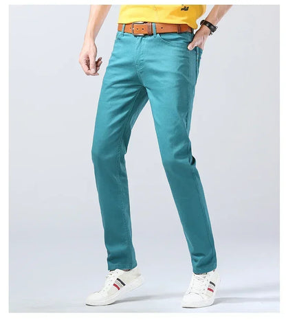 Autumn Jeans Men's New Brand Clothing Fashion Stretch Denim Pants Straight Trousers Male Red Lake Blue Yellow Trousers