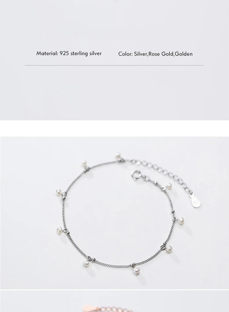 Elegant Natural Pearl Bracelet Authentic 925 Sterling Silver Link Chain Charm Pendant Bracelet for Women Fine Jewery