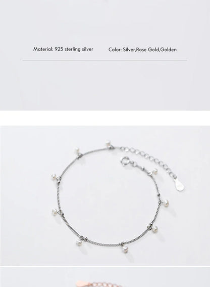 Elegant Natural Pearl Bracelet Authentic 925 Sterling Silver Link Chain Charm Pendant Bracelet for Women Fine Jewery