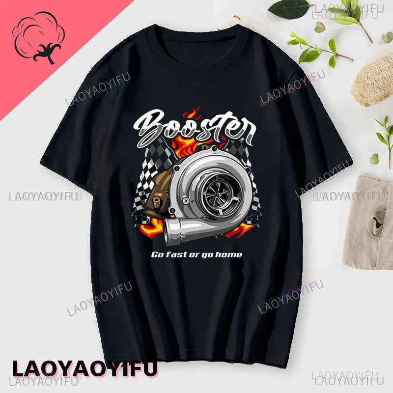 New Boost Turbo Engine Printing T-Shirt Car Parts Funny Mechanic Cotton Teemen 2024 Summer Fashion Top Personality Mans Clothing