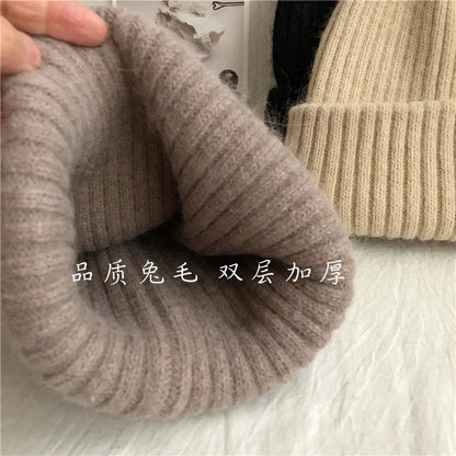Winter Dome Brimless Casual Hat Warm Rabbit Fur Knit Hat women's double-layer Thick Wool Hat Casual Hat Toe Cap Cold Hat 4m868