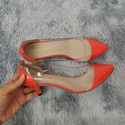 Women Pumps Spring Autumn PVC Transparent 5cm Low Heels Sexy Pointed Toe Slip-on Thin High Heels Party Wedding Shoes