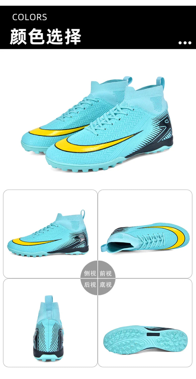 High Top Men Soccer Shoes Professional Football Boots Breathable Wear Resistant Training Match Sneakers Non Slip for Adult Sport