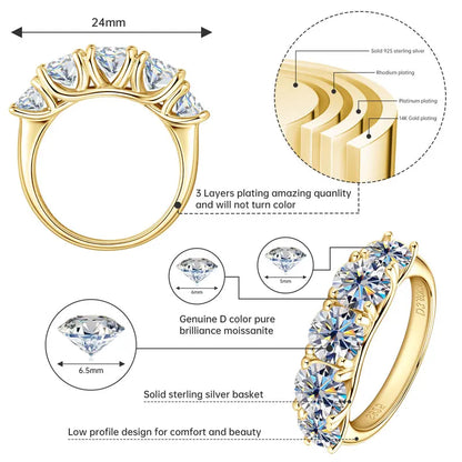 3.6ctw. D Moissanite Wedding Rings for Women 18k Gold Plated 925 Silver Promise Finger Jewelry Certified Lab Diamond Bands