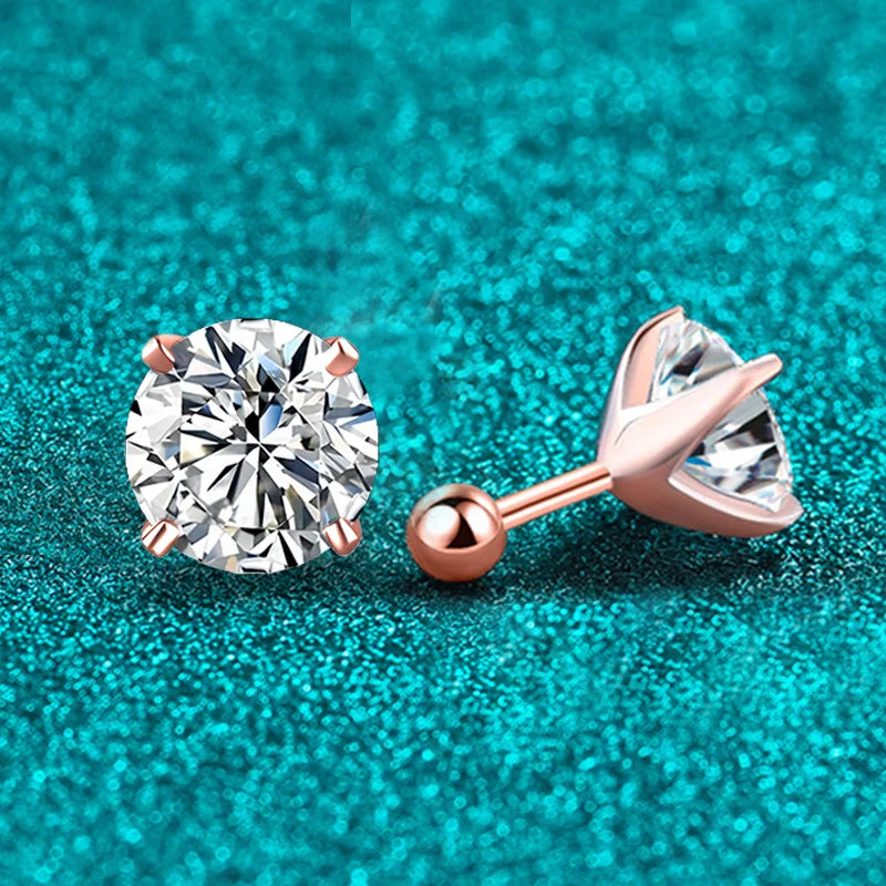 0.2ct 1ct 2ct Moissanite Stud Earrings For Women 925 Sterling Silver with Champagne Gold Plated Wedding Women's Earrings