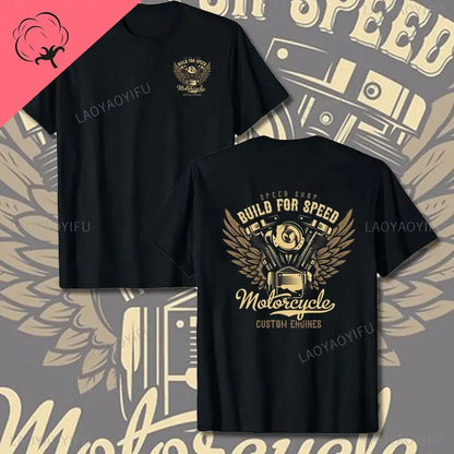 Crossed Pistons Mechanic Garage Engine Graphic T-shirt Summer Cool Men Cotton Tee Shirt All-Match Hipster Streetwear Man T-shirt