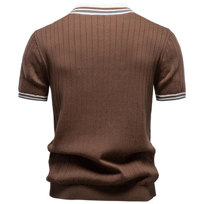 Men's Polo Shirt 100% Cotton Soft Skin Friendly Solid Color Collar Elegant Casual Old Money Style Men Clothing