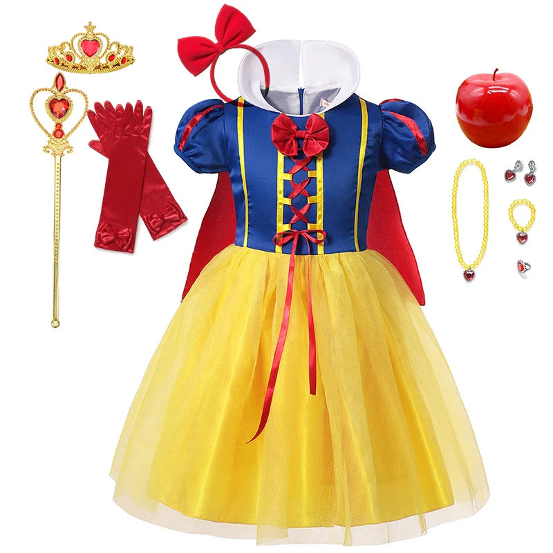2026 Purim Snow White Dress Costume for Girls Childrens Carnival Christmas Party Princess Kids Birthday Clothes With Cloak Wig