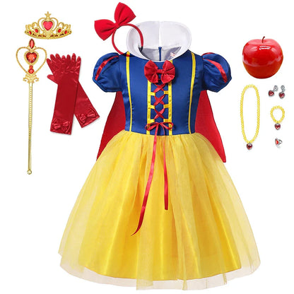 2026 Purim Snow White Dress Costume for Girls Childrens Carnival Christmas Party Princess Kids Birthday Clothes With Cloak Wig