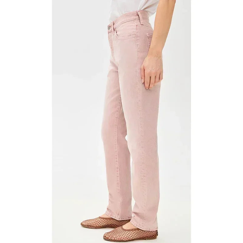Ins Fashion Jeans Women Comfortable High Waisted White Jeans Girls Thin Stretch Denim Pants Female Straight Leg Trousers