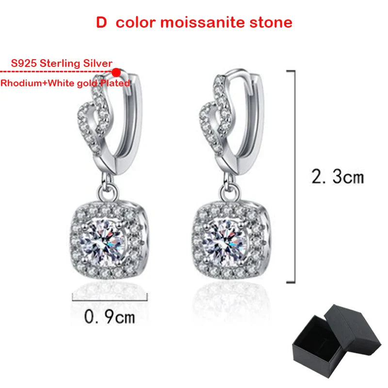 White Gold 1ct D Color Moissanite Drop Earring for Women Create Diamond Wedding Jewelry S925 Sterling Silver Earring