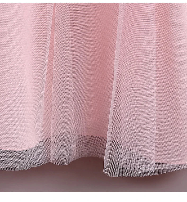 8901 Vestido Infantil para Meninas de 4 a 12 anos Princesa Lantejoulas Manga Bufante Longo Tule Florista Casamento Verão Pequeno