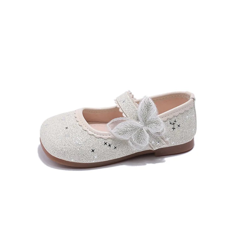 New Girls Princess Shoes Fashion Children's Bow Rhinestone Sequin Kids Shoes Baby Party Student Flat Performance Shoes