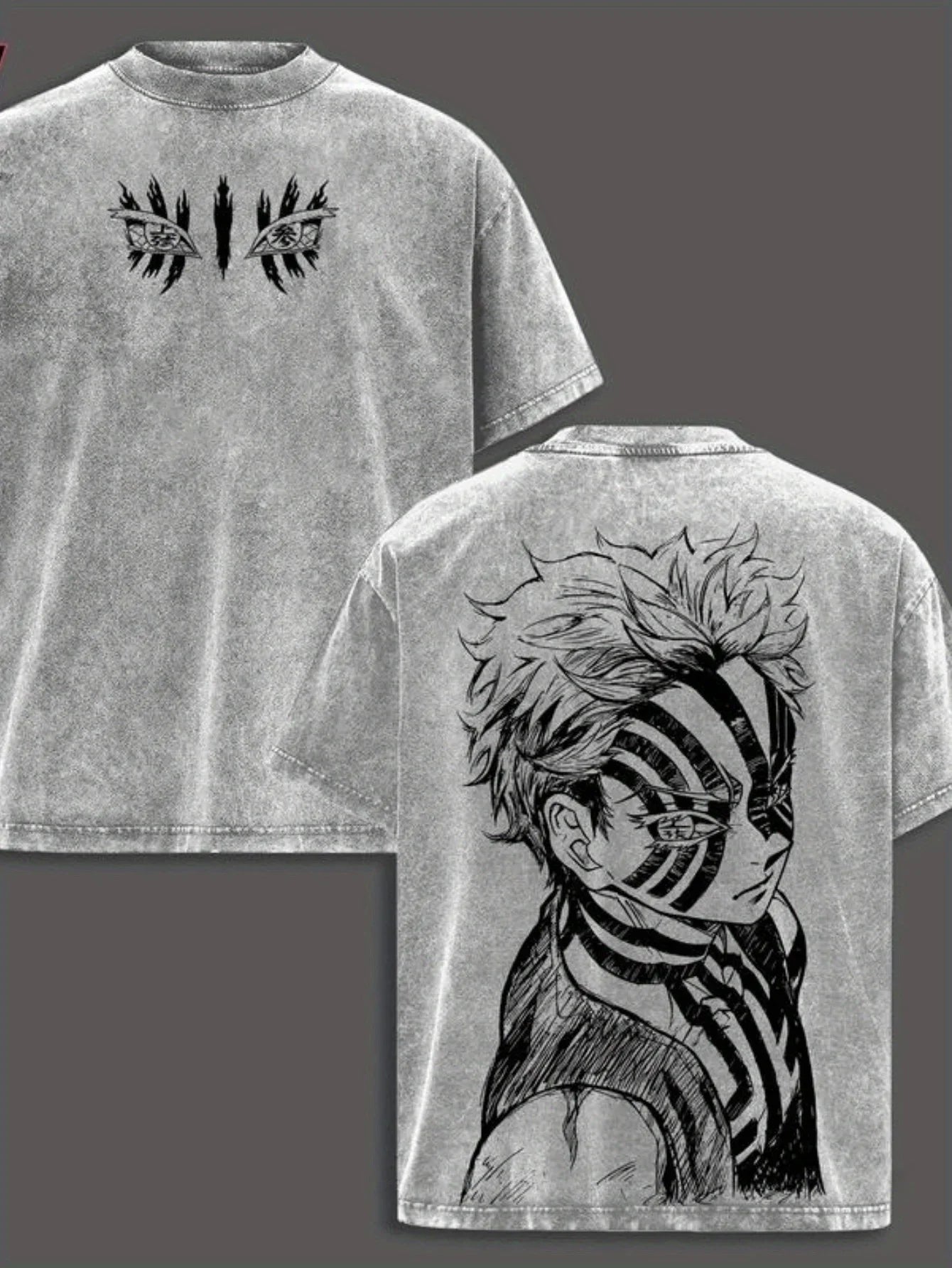 Washed Cotton Men's T-shirt, Anime Retro Anime Fan Exclusive Gift, Manga Enthusiast Men's Top, Street Anime Black T-shirt