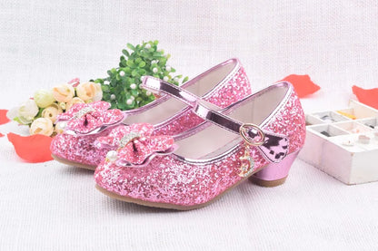 Spring Children Shoes Girls High Heel Princess Dance Sandals Kids Shoes Glitter Leather Fashion Girls Party Dress Wedding Shoes