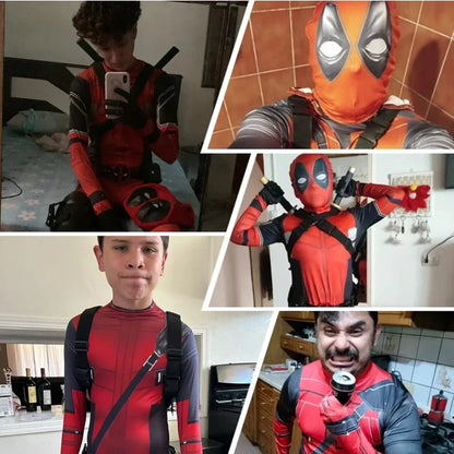 Deadpool Child Costume Halloween Costumes Kids Men Adult Superhero Bodysuit Jumpsuit Children Cosplay Costume Swords Accessories