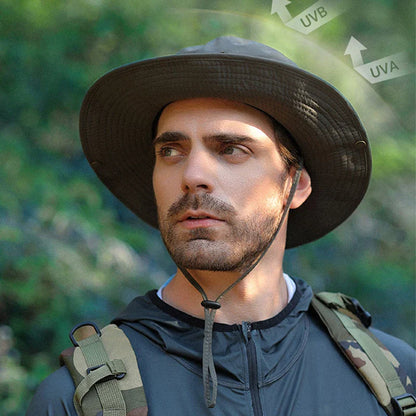 Men Bucket Hat Letter Embroidery Leather Label Cowboy Hat Waterproof Outdoor