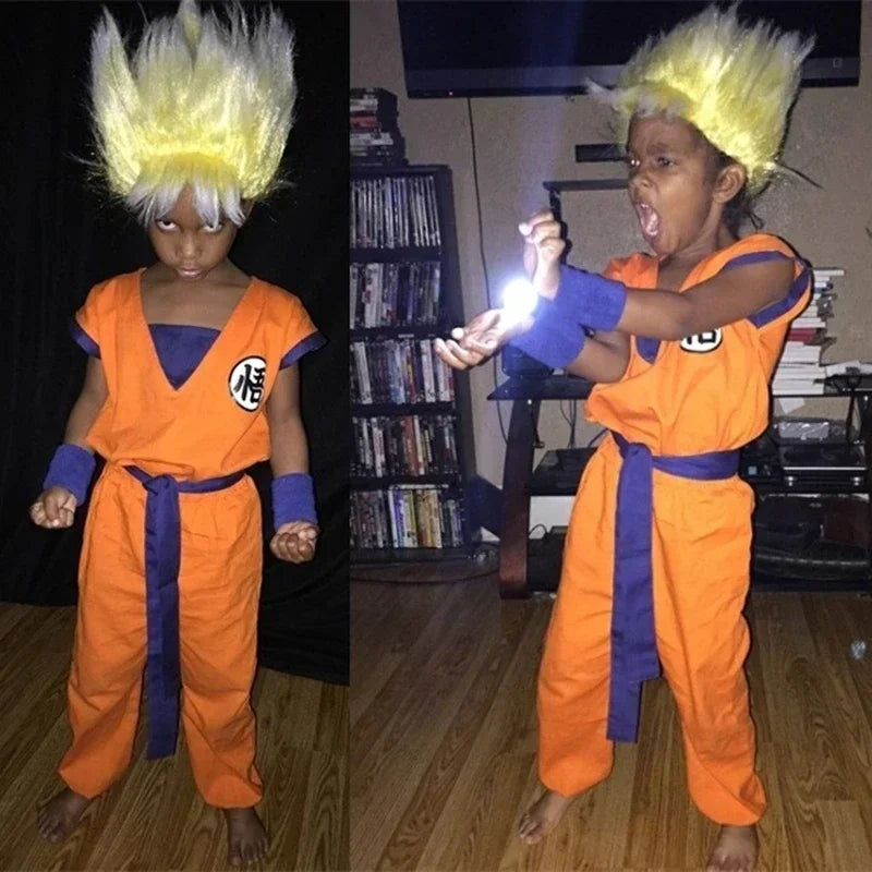 Halloween Adult Kids Son Goku Cosplay Costumes Suits Krillin Outfits Anime Party Child Costumes Tail Wrister Super Saiyan Wig