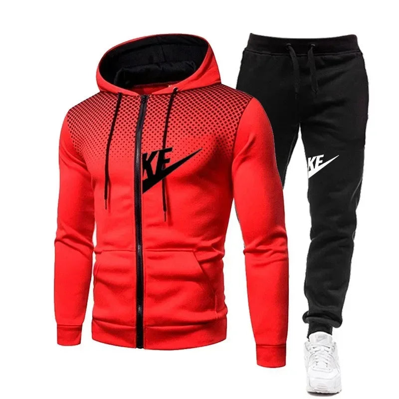 Autumn and winter zipper hooded sweatshirt + long pants set for men's new fashion casual outdoor fitness two-piece set