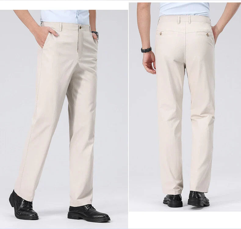 Spring Summer Cotton Suit Pants Men Solid Color Smart Casual Dress Trousers Man Lightweight Zipper Fly Straight Breathable Pants
