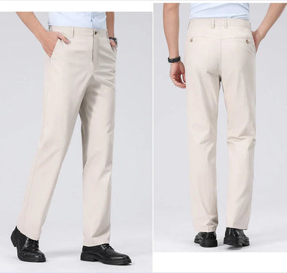 Spring Summer Cotton Suit Pants Men Solid Color Smart Casual Dress Trousers Man Lightweight Zipper Fly Straight Breathable Pants