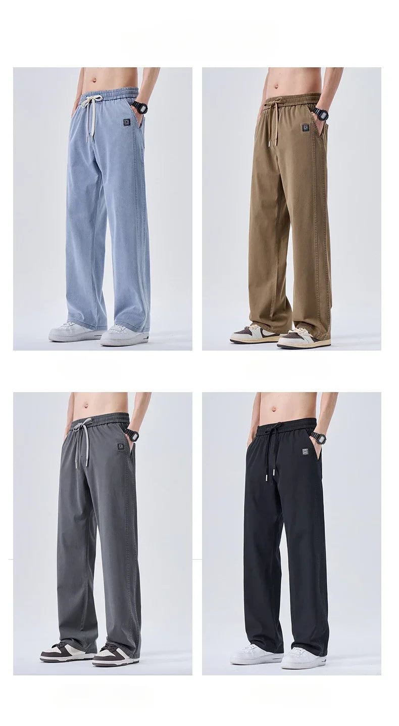 Brand Soft Jeans for Men Spring Thin Draped Comfortable Straight Trousers Drawstring Male Baggy Denim Pants Streetwear