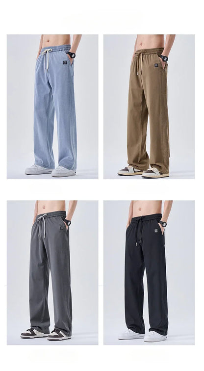 Brand Soft Jeans for Men Spring Thin Draped Comfortable Straight Trousers Drawstring Male Baggy Denim Pants Streetwear