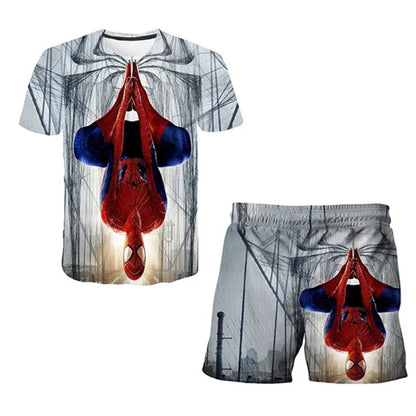 Kids Summer Tshirt Set Boys Spider-Man Trendy 2 Piece Hulk Iron Man Spiderman Outfit