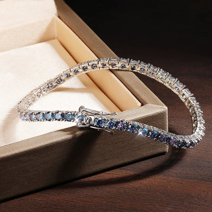 Blue Moissanite Tennis Bracelets for Women Man 3mm 4mm Lab Grow Diamond with Certificate 925 Silver Plated 18k Bracelet