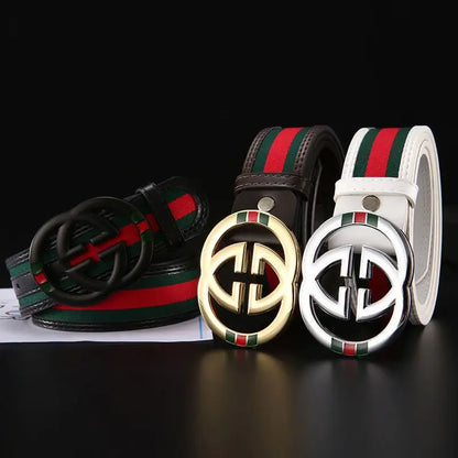 2026 New Unisex Red Green Stripe Belt 3.8cm - Durable Canvas Designer Waistband with Metal Logo, Trendy & Wear- Resistan