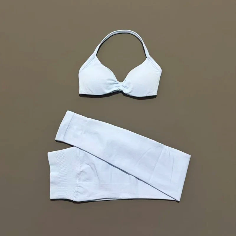2 Pcs Seamless Yoga Sports Set for Women Resistant Backless Bra Pilates Fitness Workout Running Leggings Gym Suit