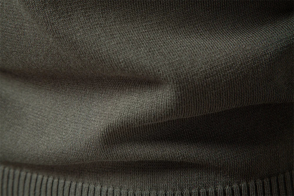 Zip Placket Polo Shirt Men Premium Solid Color Slim Fit Long Sleeve Textured Fabric Business Casual Autumn Winter