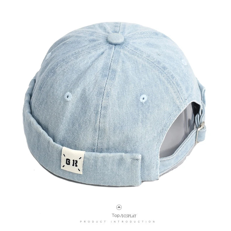 Denim Docker Cap Without Visor Letter Label Brimless Caps Adjustable Solid Color Hats Unisex Adult Retro Hip Hop Street